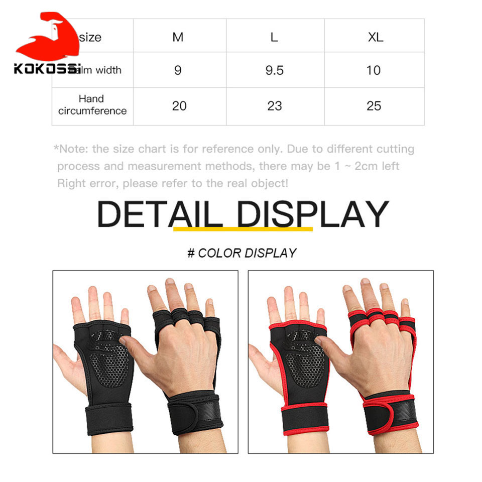 KoKossi Bodybuilding Weightlifting Gym Gloves Hand Anti-slip Dumbbell Kettle Bell Fitness Gloves Sport Training Workout Gloves