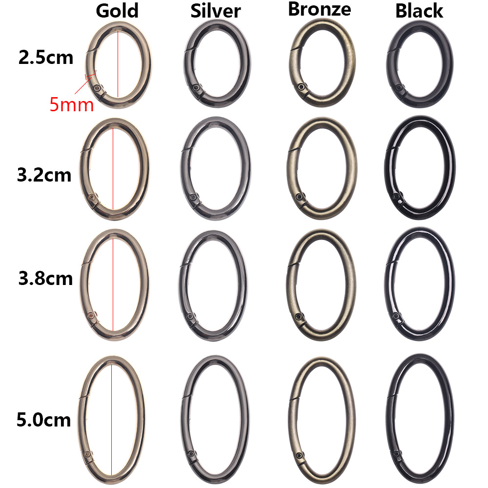 2PCS Zinc Alloy Plated Gate Spring Oval Ring Buckles Clips Carabiner Purses Handbags Oval Push Trigger Snap Hooks Carabiners