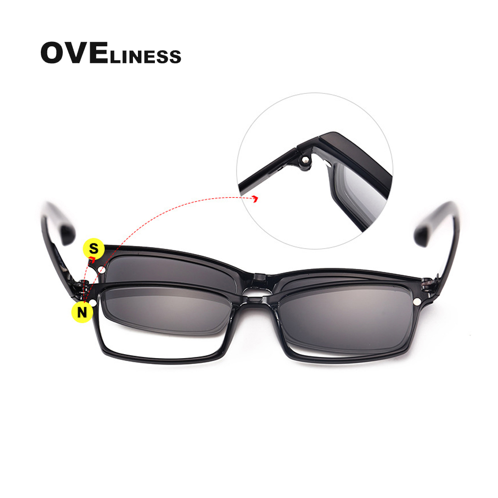 TR90 Optical Glasses Frame men Square Full Rim Polarized Magnet Clip on Myopia Eye Glass for Men Male Prescription Eyeglasses