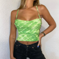 SUCHCUTE Halter Backless Sexy cropped tops noen green women lace up tee Glitter fitness streetwear elegent vintage party outfits