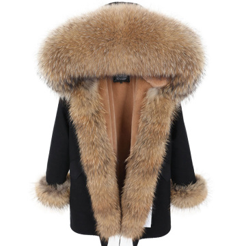 Women's coat Women's jacket Women's winter parka Winter women's long coat, raccoon fur collar, warm and thick real natural fur