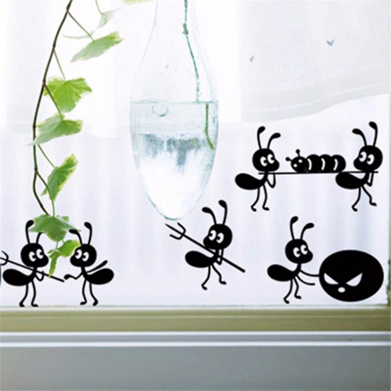 Cartoon Ants Moving Wall Sticker For Kids Rooms Glass Window Home Decoration Cute Ants Wall Decal Peel & Stick PVC Art Wallpaper