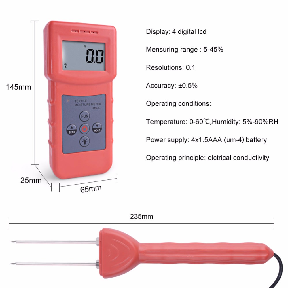 MS-C Textile Moisture Meter Measuring For Textile Materials Clothes Cotton Yarm Wool Moisture Meter Tester