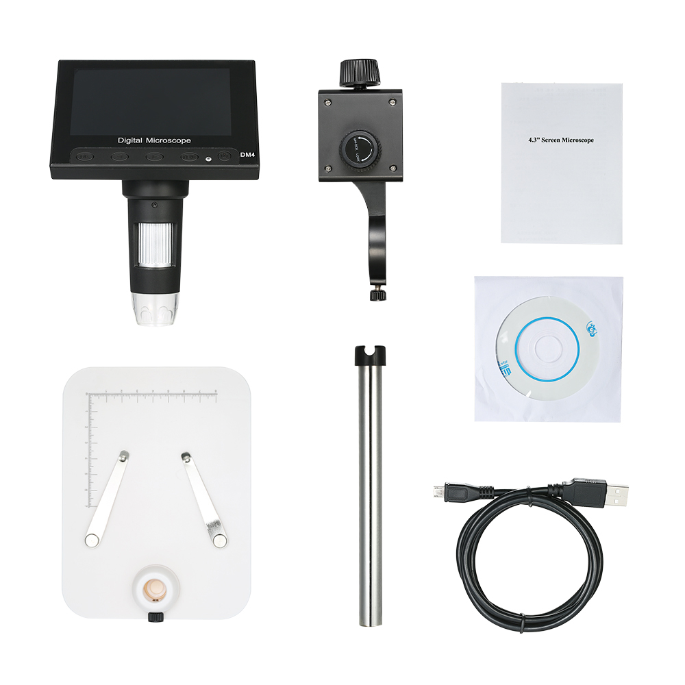 Digital Microscope 1000x 3.0MP USB Digital Electronic Microscope 4.3" LCD Display VGA 8 LED Stand for PCB Motherboard Repaire