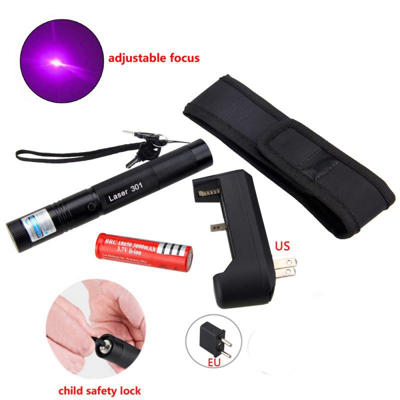 Powerful 5MW Red Green Purple Lazer Pen Light Military Adjustable Focus Laser Pointer with 18650 Battery Charger