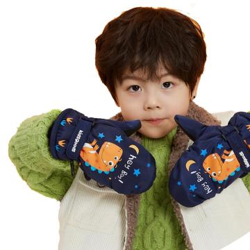 Children Ski Gloves Warm Water Repellent Polyester Fabric And Coral Fleece Non-slip Three Layers Gloves For Autumn Winter