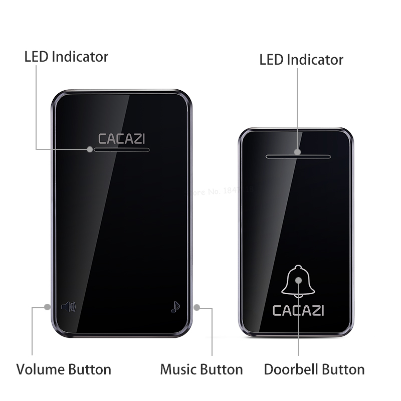 CACAZI Self-powered Waterproof Wireless Doorbell No Battery LED Light 200M Home Cordless Bell EU Plug 1 2 Button 1 2 3 Receiver