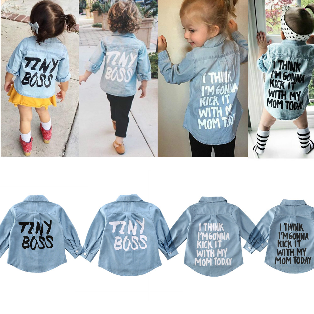 New 2020 Autumn Toddler Kids Baby Boys Girls Shirts Tops Clothes Denim Letter Print Long Sleeve Tops Shirt Casual Outerwear 2-7Y