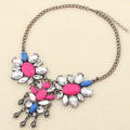 Newest Fashion Metal Statement Choker Necklace Candy Color Flower Resin stone For Wedding Women Party Jewelry