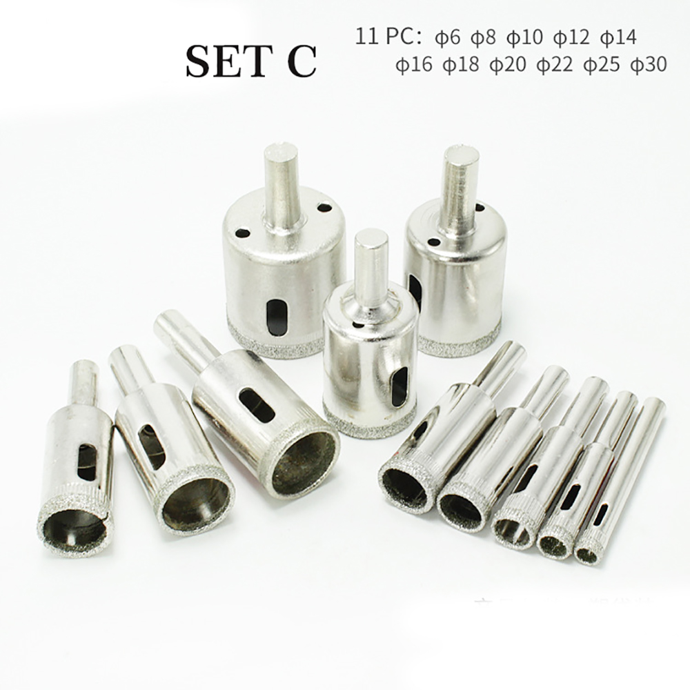 8 /10 /11 /14 /15 /16 pcs Diamond Coated Drill Bit Set Tile Marble Glass Ceramic Hole Saw Drilling Bits For Power Tools 3mm-70mm