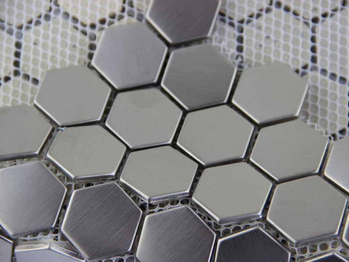 hexagon stainless steel metal mosaic tile kitchen backsplash bathroom shower background wallpaer tiles building material