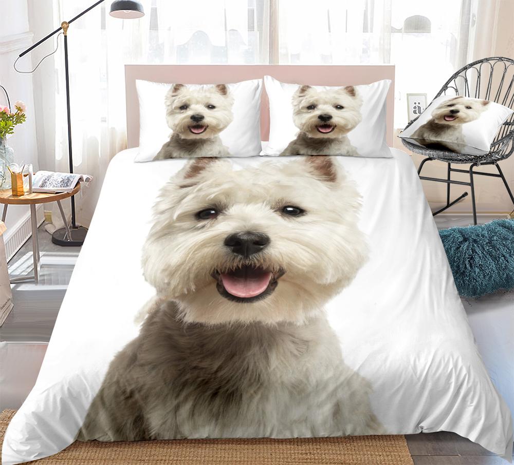 3D Dog Duvet Cover Set West Highland White Terrier Bed Set White Bedding Kids Boys Girls Cute Pet Quilt Cover 3pcs Dropship