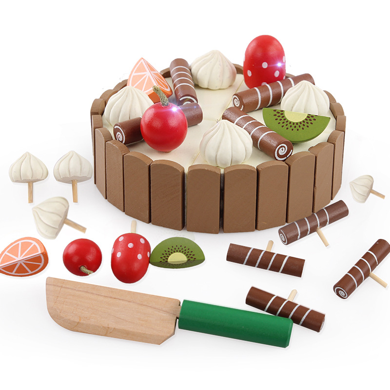 Wooden Kitchen Toys Mini magnetic Cake Set Cut Game Pretend Play Kitchen Food Wooden Toys Child Birthday Gift