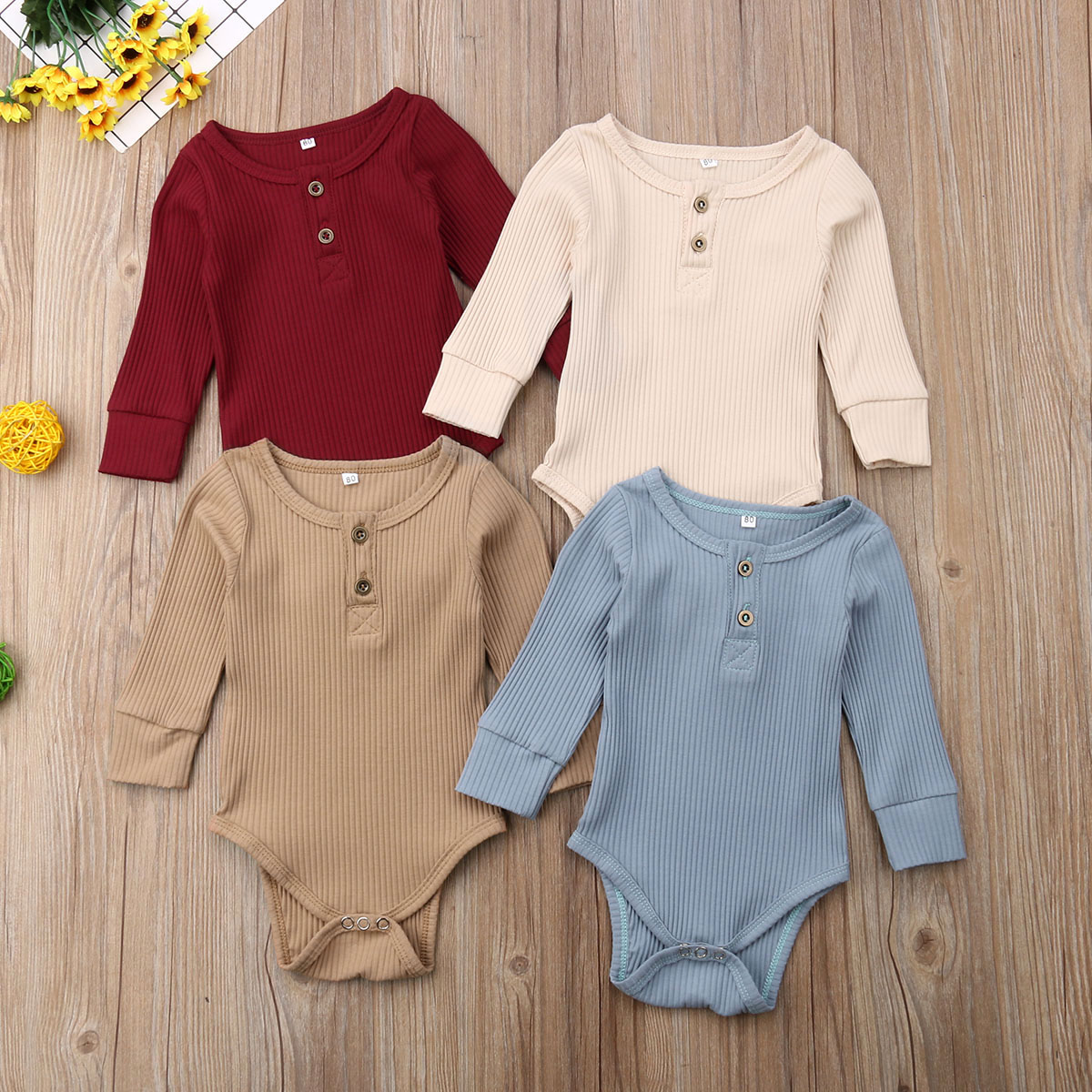 PUDCOCO Newborn Baby Girls Boys Bodysuits Spring Autumn Toddler Clothes Ribbed Cotton Long Sleeve Infant Jumpsuit Baby Clothing