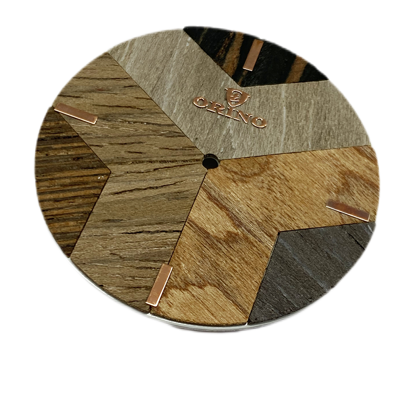 Custom spliced wood watch dial