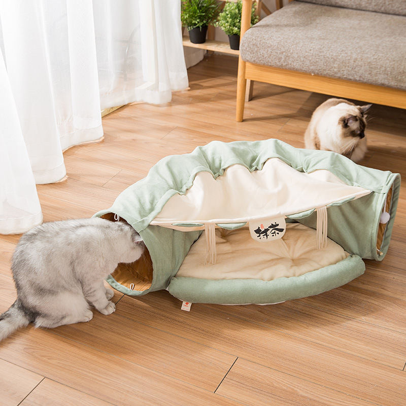 Japan Harajuku Cat Collapsible Tunnel Bed Removeable Funny Cat Mat Tube Pet Interactive Play Toys Sound Paper Ring Bell Cat Nest