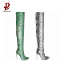 serpentine PU leather women boots thigh heel