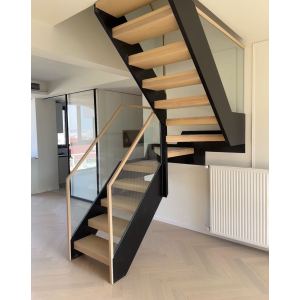 black double-layer steel plate solid wood step staircase