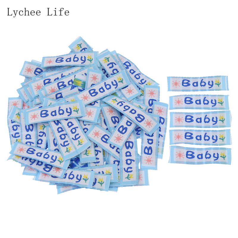 Lychee Life 100Pcs/lot Mixed Color Baby Printed Washable Cloth Polyester Garment Labels Tags Diy Sewing Materials