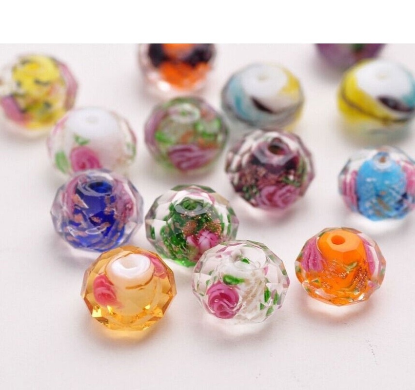 12mmx8mm Rose Flower Lampwork Glass Beads for Jewelry Making Crystal Murano Rondelle DIY Beads Charms Accessories Craft