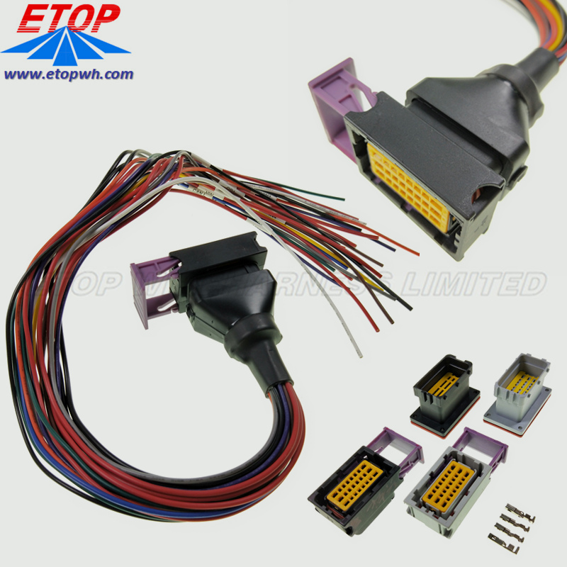 Black ECU 24 pin car waterproof wire harness