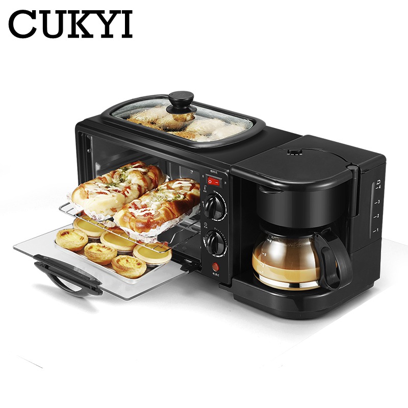 CUKYI Multifunction Breakfast Making Machine 3 in 1 Electric Coffee maker omelette frying pan bread pizza baking oven household