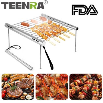 TEENRA Folding BBQ Grill Outdoor Stainless Steel Barbecue Grill Portable Camping Grill For Charcoal Outdoor Accessories