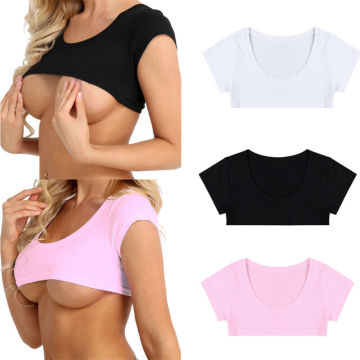 Womens Tank Tops Short Sleeve Crop Cami Clubwear Sexy Undershirt