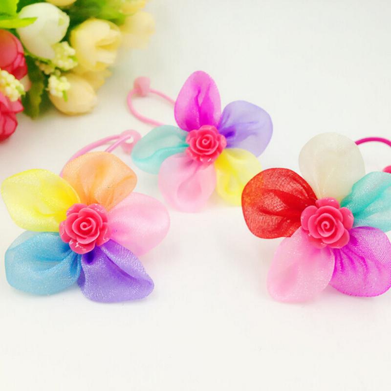 Pet Dog Hair Bows Rubber Bands Petal Flowers Bows With Bead Pet Dog Grooming Bows Dog Hair Accessories Product