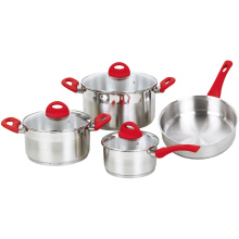 Cookware Set with Red Rubber Heat Resistant Handles