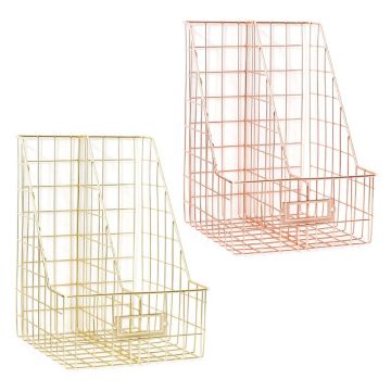 Nordic Wrought Iron Double Grid File Holder Desk Shelf Magazine Book Storage Rack Organizer