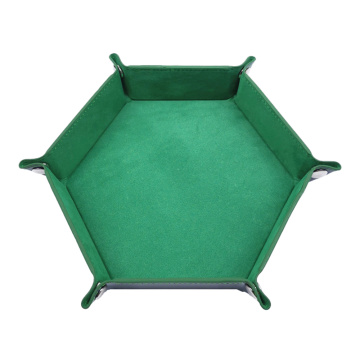 Dice Tray Hexagon PU Leather Collapsible Rolling Storage Box Tray For Board Game Funny Playing Toy Case
