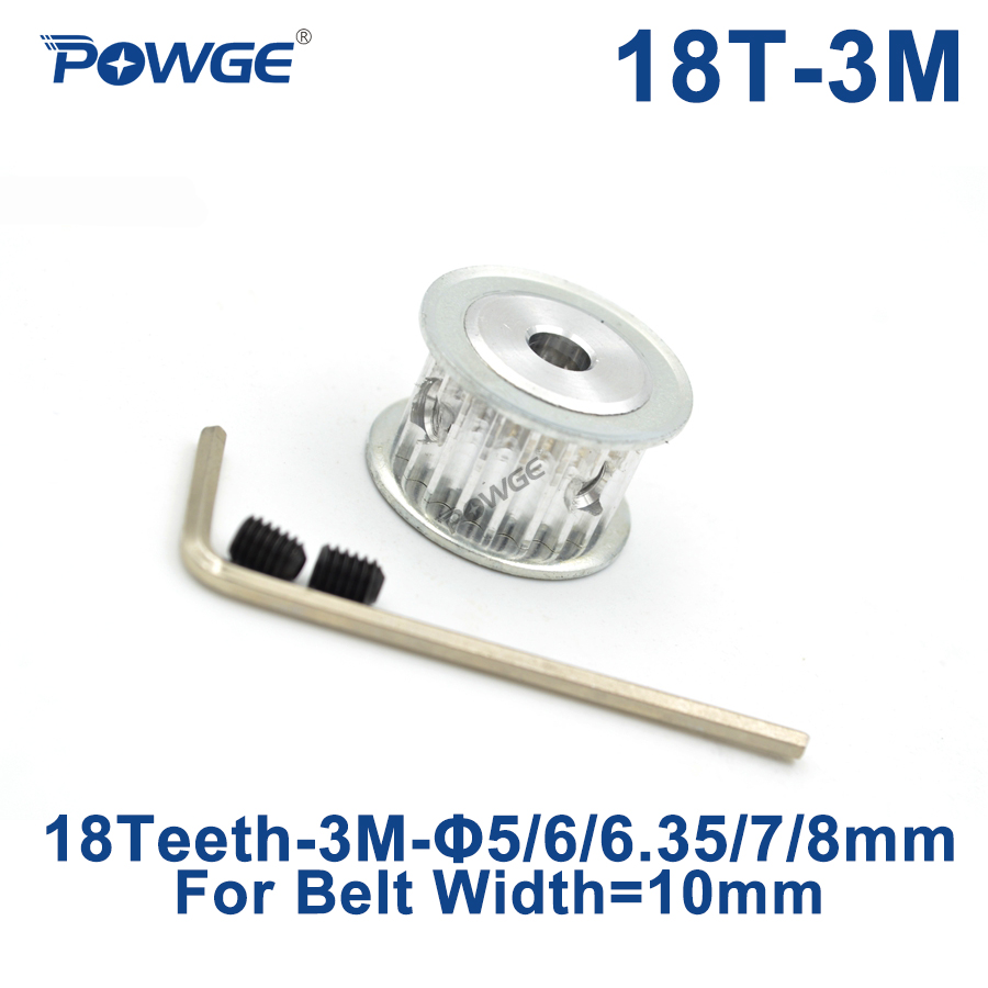 POWGE Act Tooth 18 Teeth HTD 3M synchronous Pulley Bore 5/6/6.35/7/8mm for Width 10mm 3M Timing belt HTD3M pulley 18T 18Teeth