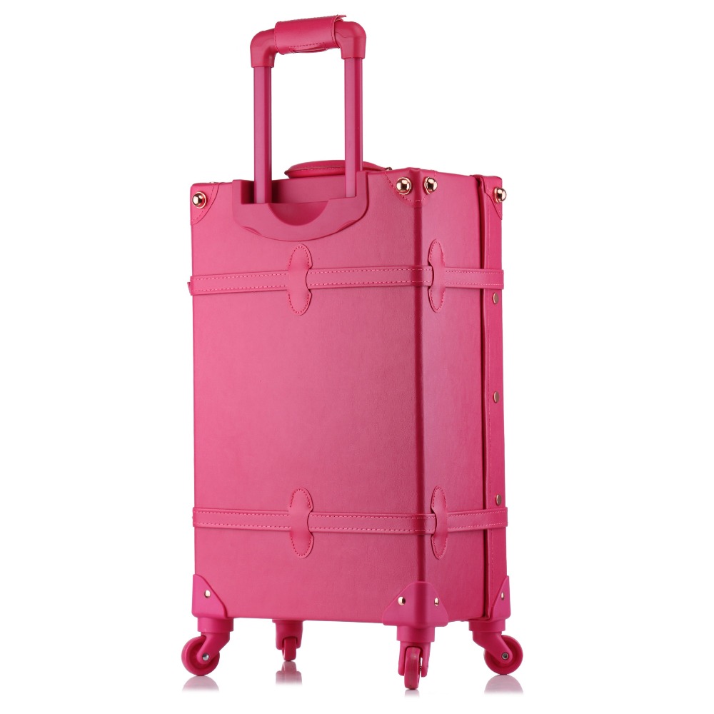20/24/26 inch rolling luggage set Women suitcase on wheels PU leather pink fashion Retro trolley cabin suitcase with wheel girls
