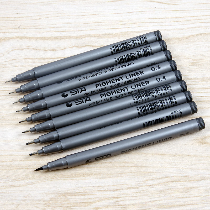 Art Marker Pen Different Tip Sizes Black Pigment Liner Water Based for Drawing Painting Handwriting Stationery Supplies