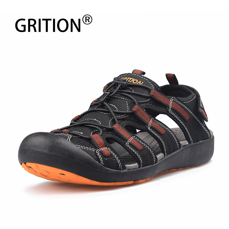GRITION Men Sandals Summer Casual Beach Flat Shoes Non Slip Luxury Breathable Rubber Clogs New Fashion 2021 Slippers Closed Toe