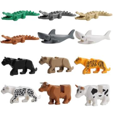 Animal Blocks Tiger Leopard Crocodile Shark Polar Bear Whale Blocks Kids Toys Animal Lockings Figures Assemble
