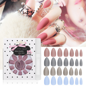 24Pcs Fake Nails Matte Acryl Nagel Tips Fashion Stiletto False Nails Pointed Sharp Artificial False Nails with Glue