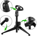 Mini Foldable Adjustable Desktop Microphone Stand Meeting Lectures Tripod MC5 Mic Clip Holder Bracket