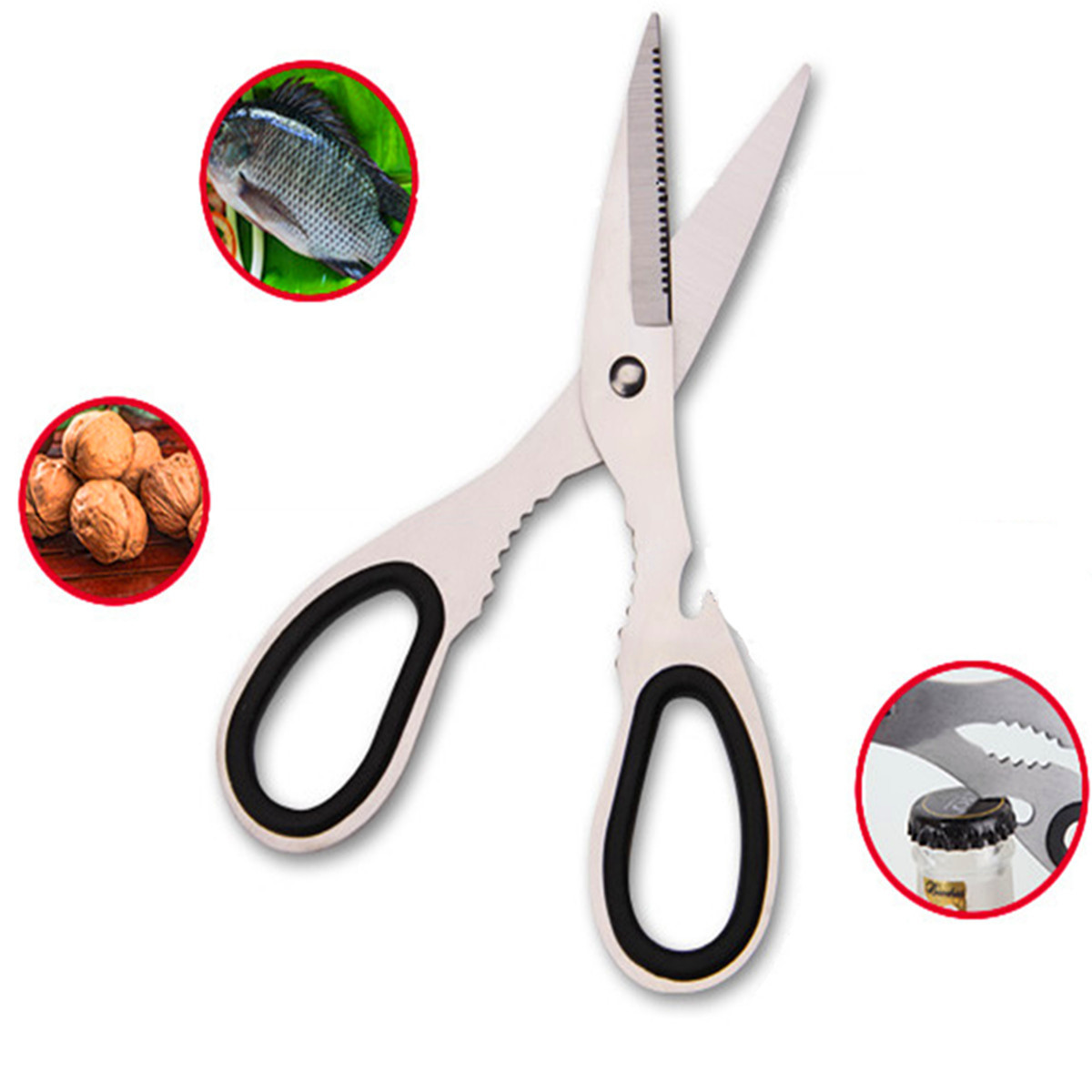 7.5'' Multifunctional Poultry shear cut Cutter Cook Kitchen scissor Nutcracker Bottle opener Stainless Steel Bone Tool