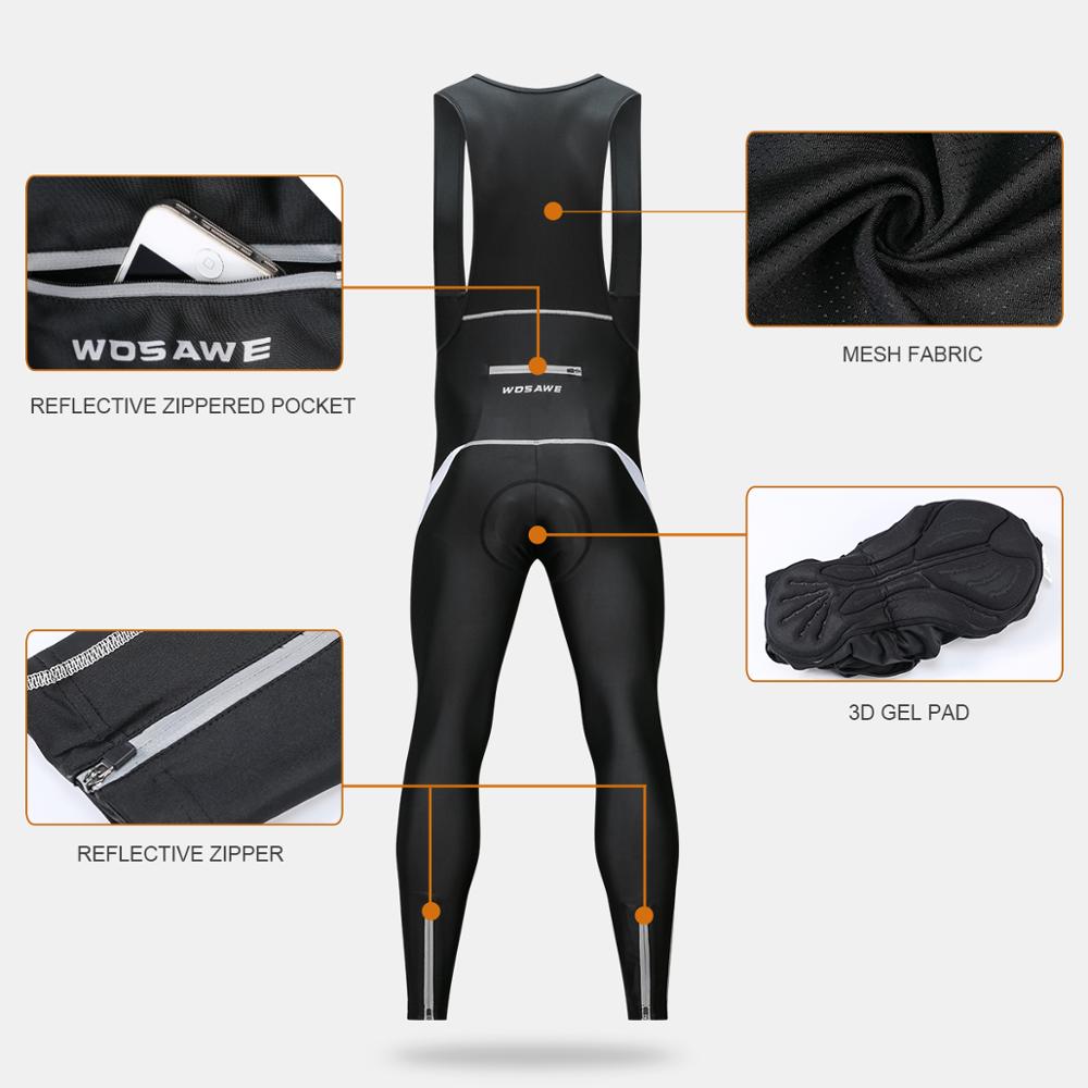 WOSAWE Winter Men's Cycling Bib Pants with Gel Padd Bike Legging Racing Bike Clothings Cycling Tights MTB Trousers