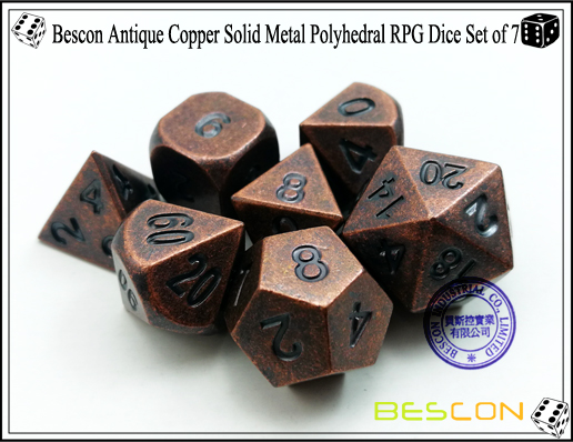 Bescon Antique Copper Solid Metal Polyhedral RPG Dice Set of 7-5