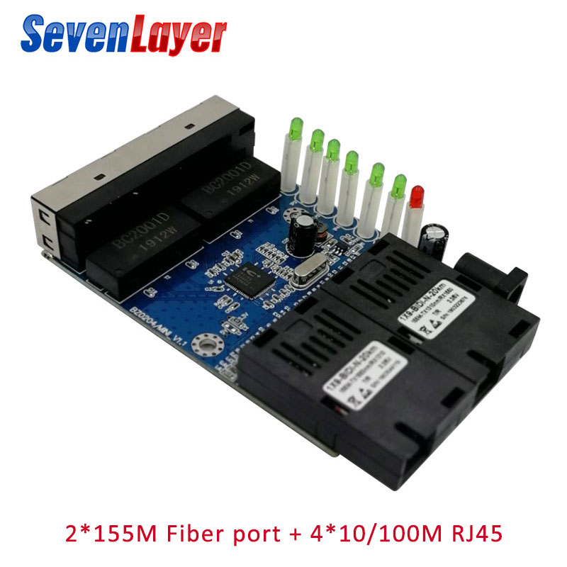 Ethernet switch Fiber Optical Media Converter Single Mode 4 RJ45 and 2 SC fiber Port 10/100M PCBA 10 pieces