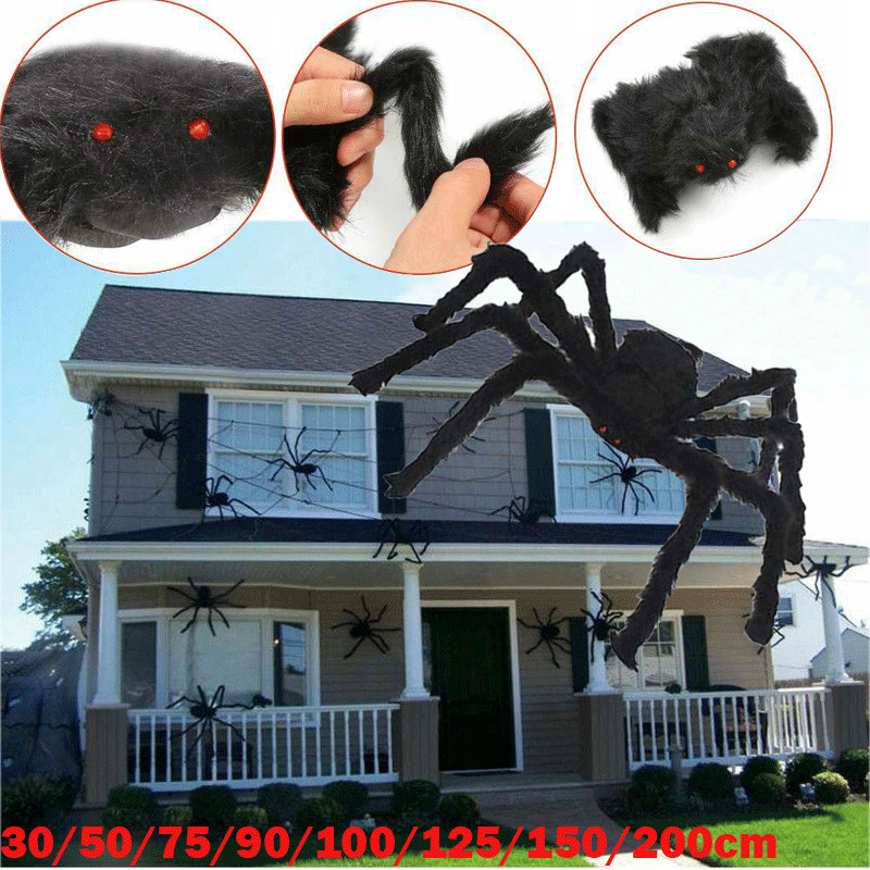 1Pc 30/50/200cm large black Halloween stuffed spiders kids plush toy Black multicolored style decoration For Halloween party