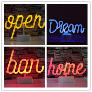 LED Bar Lights Neon Christmas Decor Table Lamp Words for Store Bar Open Advertising Sign Neon Wedding Love Home Decoration