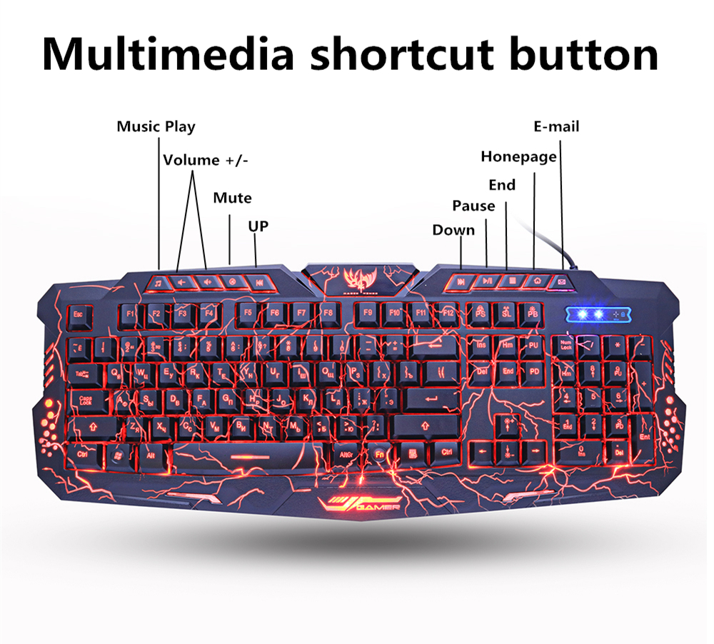 ZUOYA Gaming Keyboard Russian/English LED 3-Color M200 Breathing Backlit USB Wired Colorful Waterproof Game Keyboard