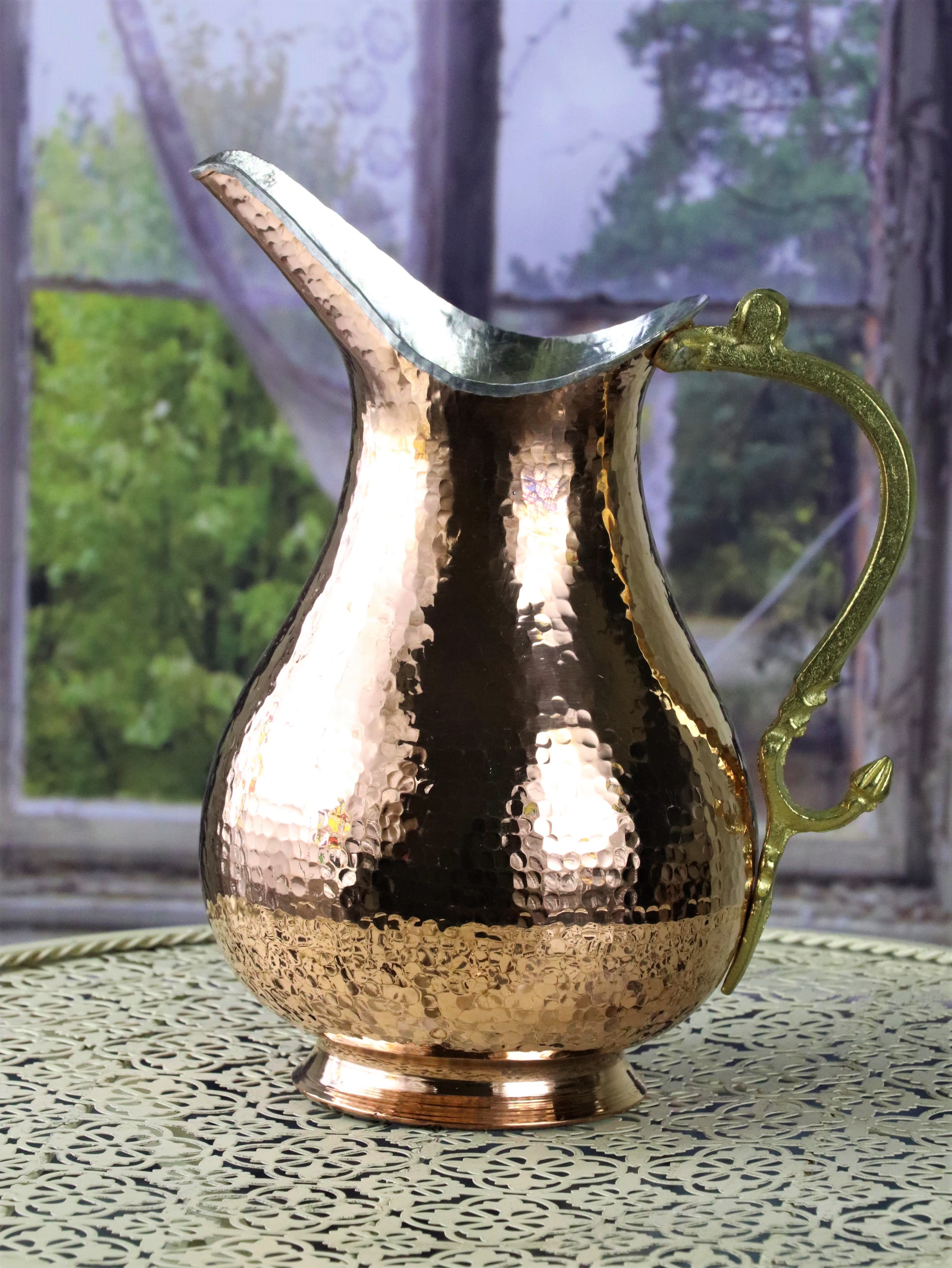 SONAYCOPPER Forged Copper Jug, Turkish Handmade Copper Jug, Water, Cocktail Service Jug, 2 Lt