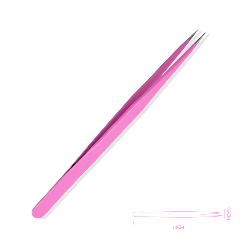 2Pcs/Set Picking Tool Pink Stainless Steel Eyelash Extension Curved Straight Tip Nippers Tweezer Nail Tool Beauty Eye Makeup