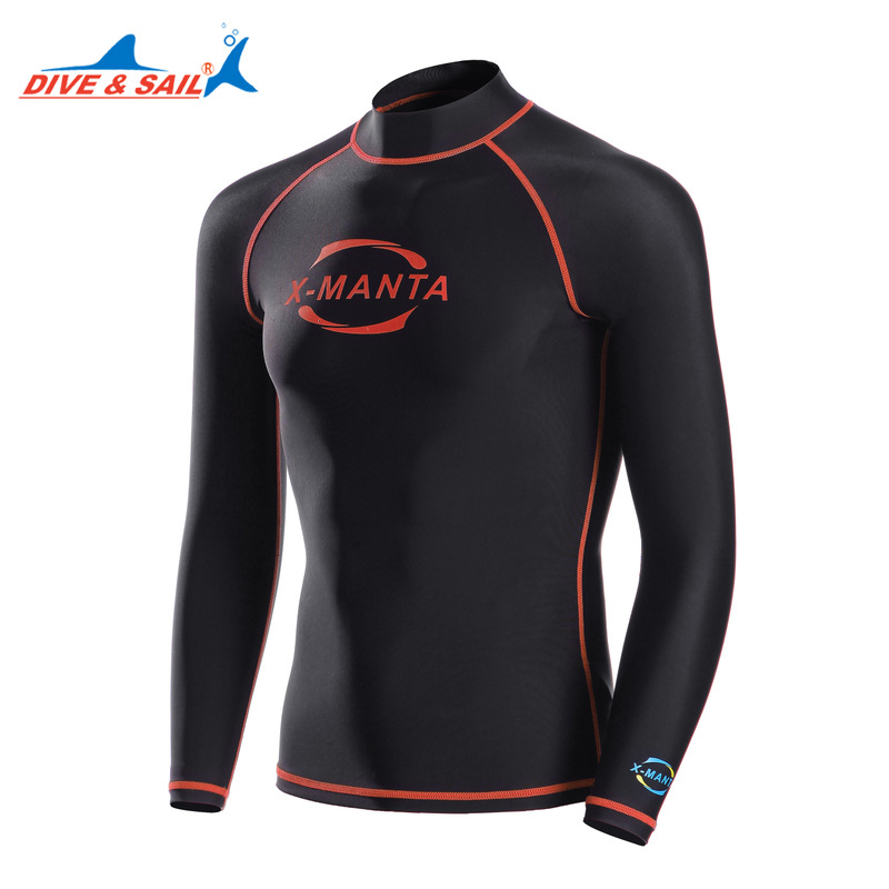 DIVE&SAIL Men Long Sleeve Diving Skin Lycra UPF 50+ Rash Guards Body Suits Snorkeling Jacket Anti-UV Wear Sports Clothes Surfing