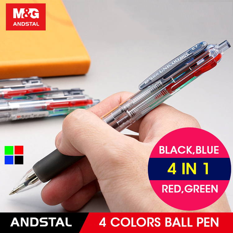 M&G 4/12pcs 4 Colors in 1 Multicolor ink Ball Pen 0.7mm point Fine Retractable Ballpoint Pens for Writing School Office Supplies